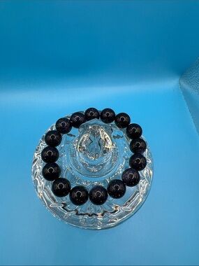 Blue Goldstone Beaded Stretch Bracelet